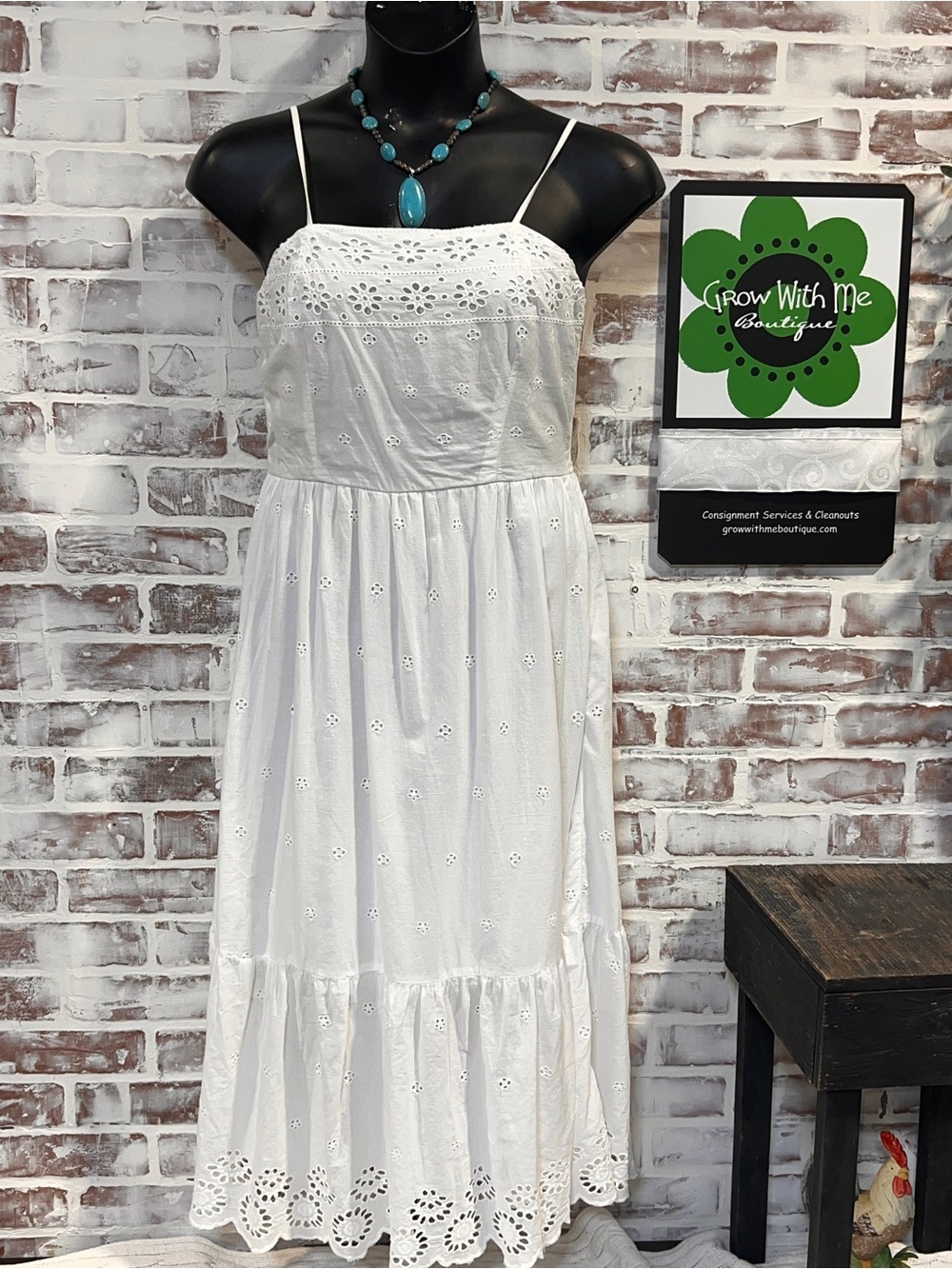 Japna White Eyelet Spaghetti-Strap Maxi Dress